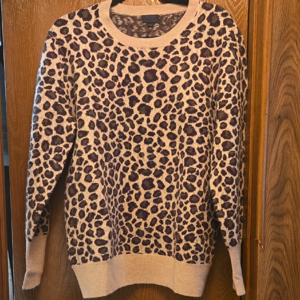 J. Crew Leopard Print Crew Neck Sweater - Brown and Cream
